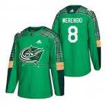 Camiseta Hockey Columbus Blue Jackets Zach Werenski 2018 Dia de San Patricio Verde
