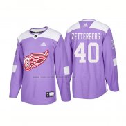 Camiseta Hockey Detroit Red Wings Henrik Zetterberg Autentico 2018 Fights Cancer Violeta