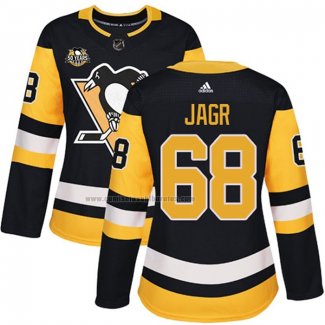 Camiseta Hockey Mujer Pittsburgh Penguins Jaromir Jagr 50 Anniversary Primera Premier Negro