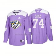 Camiseta Hockey Nashville Predators Juuse Saros Autentico 2018 Fights Cancer Violeta