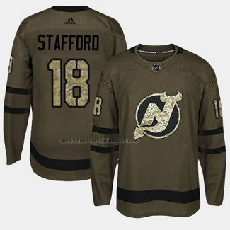 Camiseta Hockey New Jersey Devils Drew Stafford 2018 Salute To Service Verde Militar