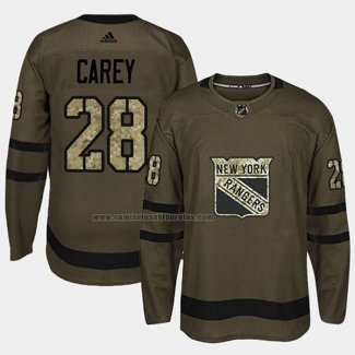 Camiseta Hockey New York Rangers Paul Carey 2018 Salute To Service Verde Militar