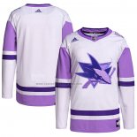 Camiseta Hockey San Jose Sharks Fights Cancer Autentico Blank Practice Blanco Violeta
