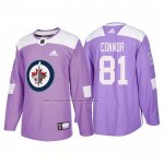 Camiseta Hockey Winnipeg Jets Kyle Connor Autentico 2018 Fights Cancer Violeta