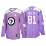 Camiseta Hockey Winnipeg Jets Kyle Connor Autentico 2018 Fights Cancer Violeta