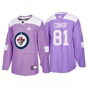 Camiseta Hockey Winnipeg Jets Kyle Connor Autentico 2018 Fights Cancer Violeta