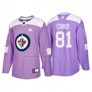 Camiseta Hockey Winnipeg Jets Kyle Connor Autentico 2018 Fights Cancer Violeta