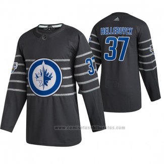 Camiseta Hockey 2020 All Star Winnipeg Jets Connor Hellebuyck Autentico Gris