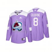 Camiseta Hockey Colorado Avalanche Joe Colborne Autentico 2018 Fights Cancer Violeta