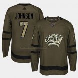 Camiseta Hockey Columbus Blue Jackets Jack Johnson 2018 Salute To Service Verde Militar