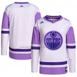 Camiseta Hockey Edmonton Oilers Blank Practice Autentico 2018 Fights Cancer Blanco Violeta