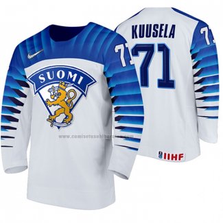 Camiseta Hockey Finlandia Kristian Kuusela Primera 2020 IIHF World Championship Blanco