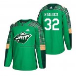 Camiseta Hockey Minnesota Wild Alex Stalock 2018 Dia de San Patricio Verde