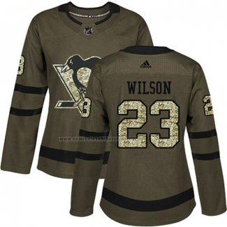 Camiseta Hockey Mujer Pittsburgh Penguins Scott Wilson 2018 Salute To Service Verde Militar