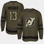 Camiseta Hockey New Jersey Devils Nico Hischier 2018 Salute To Service Verde Militar