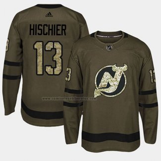 Camiseta Hockey New Jersey Devils Nico Hischier 2018 Salute To Service Verde Militar