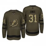 Camiseta Hockey San Jose Sharks Martin Jones 31 2018 Salute To Service Verde Militar