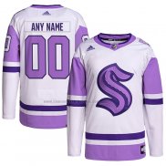 Camiseta Hockey Seattle Kraken Personalizada Fights Cancer Autentico Blanco Violeta