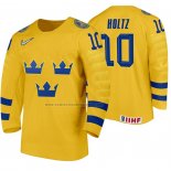 Camiseta Hockey Suecia Alexander Holtz Primera 2020 IIHF World Junior Championship Amarillo