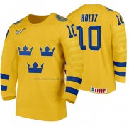 Camiseta Hockey Suecia Alexander Holtz Primera 2020 IIHF World Junior Championship Amarillo