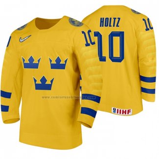 Camiseta Hockey Suecia Alexander Holtz Primera 2020 IIHF World Junior Championship Amarillo