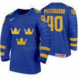 Camiseta Hockey Suecia Elias Pettersson Segunda 2020 IIHF World Junior Championships Azul