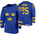 Camiseta Hockey Suecia Linus Oberg Segunda 2020 IIHF World Junior Championship Azul