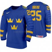 Camiseta Hockey Suecia Linus Oberg Segunda 2020 IIHF World Junior Championship Azul