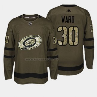 Camiseta Hockey Carolina Hurricanes Cam Ward 2018 Salute To Service Verde Militar
