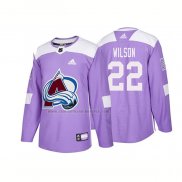 Camiseta Hockey Colorado Avalanche Colin Wilson Autentico 2018 Fights Cancer Violeta