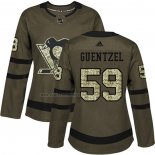 Camiseta Hockey Mujer Pittsburgh Penguins Jake Guentzel 2018 Salute To Service Verde Militar