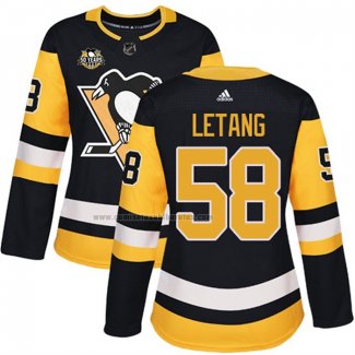 Camiseta Hockey Mujer Pittsburgh Penguins Kris Letang 50 Anniversary Primera Premier Negro