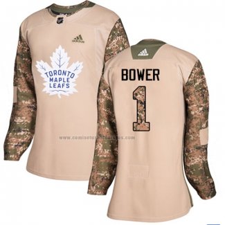 Camiseta Hockey Mujer Toronto Maple Leafs Johnny Bower Autentico 2017 Veterans Day Camuflaje