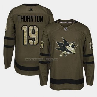 Camiseta Hockey San Jose Sharks Joe Thornton 2018 Salute To Service Verde Militar