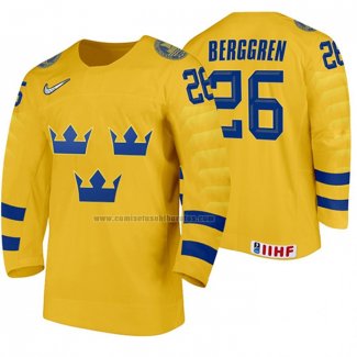 Camiseta Hockey Suecia Jonatan Berggren Primera 2020 IIHF World Junior Championship Amarillo