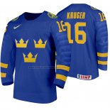 Camiseta Hockey Suecia Marcus Kruger Segunda 2020 IIHF World Junior Championships Azul