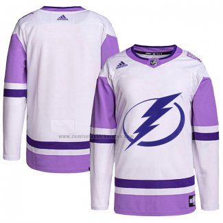 Camiseta Hockey Tampa Bay Lightning Blank Practice Autentico 2018 Fights Cancer Blanco Violeta