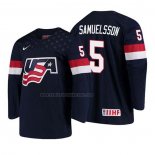 Camiseta Hockey USA Adam Samuelsson 2018 IIHF World Championship Jugador Azul