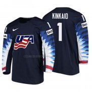 Camiseta Hockey USA Keith Kinkaid 2018 IIHF World Championship Jugador Negro