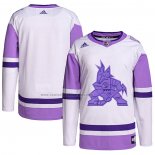 Camiseta Hockey Arizona Coyotes Blank Practice Autentico 2018 Fights Cancer Blanco Violeta