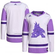 Camiseta Hockey Arizona Coyotes Blank Practice Autentico 2018 Fights Cancer Blanco Violeta