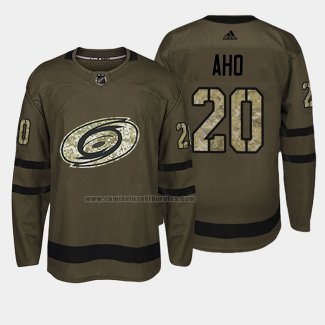 Camiseta Hockey Carolina Hurricanes Sebastian Aho 2018 Salute To Service Verde Militar