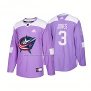 Camiseta Hockey Columbus Blue Jackets Seth Jones Autentico 2018 Fights Cancer Violeta
