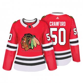 Camiseta Hockey Mujer Chicago Blackhawks Corey Crawford Autentico Jugador Rojo