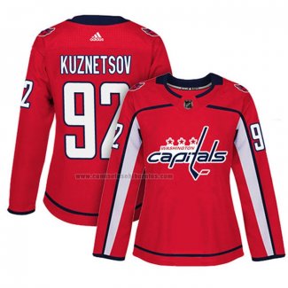 Camiseta Hockey Mujer Washington Capitals Evgeny Kuznetsov Primera Autentico Jugador Rojo