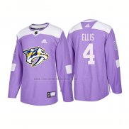 Camiseta Hockey Nashville Predators Ryan Ellis Autentico 2018 Fights Cancer Violeta