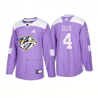 Camiseta Hockey Nashville Predators Ryan Ellis Autentico 2018 Fights Cancer Violeta