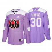 Camiseta Hockey Ottawa Senators Andrew Hammond Autentico 2018 Fights Cancer Violeta
