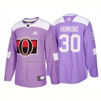 Camiseta Hockey Ottawa Senators Andrew Hammond Autentico 2018 Fights Cancer Violeta