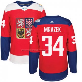 Camiseta Hockey Republica Checa Petr Mrazek Premier 2016 World Cup Rojo